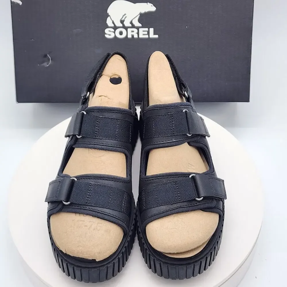 NEW Sorel ONA Ave Multistrap Black Women's Size 8.5 Sport Platform Sandals
